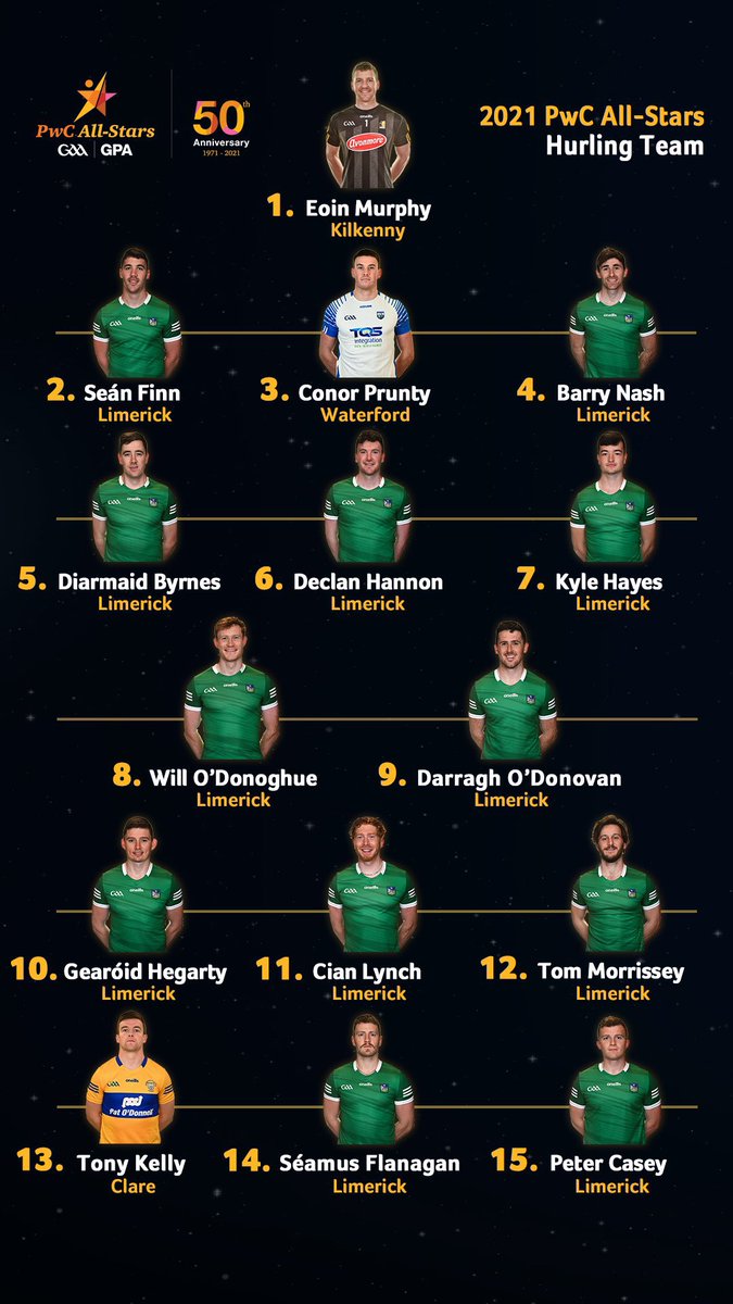 LimerickCLG's tweet image. An incredible achievement for the 12 selected history makers, but anyone that pulls on the Green of our wonderful county are All Stars ⭐️ in our eyes.