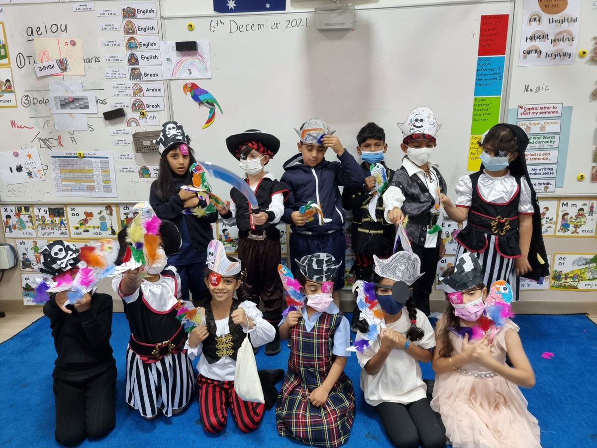 AIS_Grade1's tweet photo. Here we are with our teachers dressed up as Pirates for the Pirate Party. #AISGrade1 #AISPrimarySch https://t.co/Cg9LGPZXDx