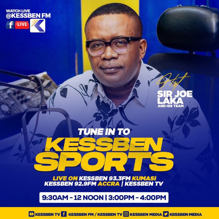 kessbenmedia's tweet photo. Welcome to #MidfieldAction with Joe Laka, Keeping you company from 9:30 - 12pm. Let's talk sports
📻: Kessben 92.9 Accra, 93.3 Kumasi
📺: Kessben TV
#KessbenSports Let's go!!! https://t.co/rRhTsl39Jo