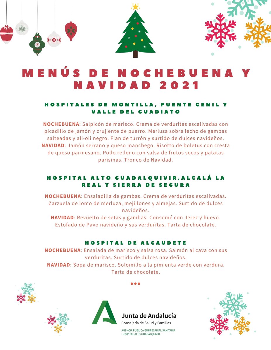 Desde <a href="/hospitalesAG/">Alto Guadalquivir</a> queremos que te sientas como en casa (o casi) si tienes que pasar la Navidad con nosotros.

Para mitigar estar lejos de los tuyos, hemos preparado menús especiales para pacientes, familias y profesionales.

¡Buen provecho!