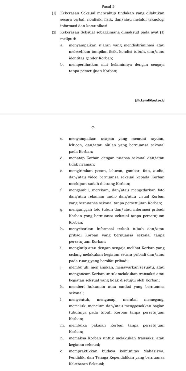 Errlinn1's tweet photo. @abdulaziz_hfr Sebagai acuan, berikut saya lampirkan isi Pasal 5, Permendikbud No. 30 tahun 2021 yang menjadi pro kontra dalam masyarakat. https://t.co/FAzqEE1aMZ