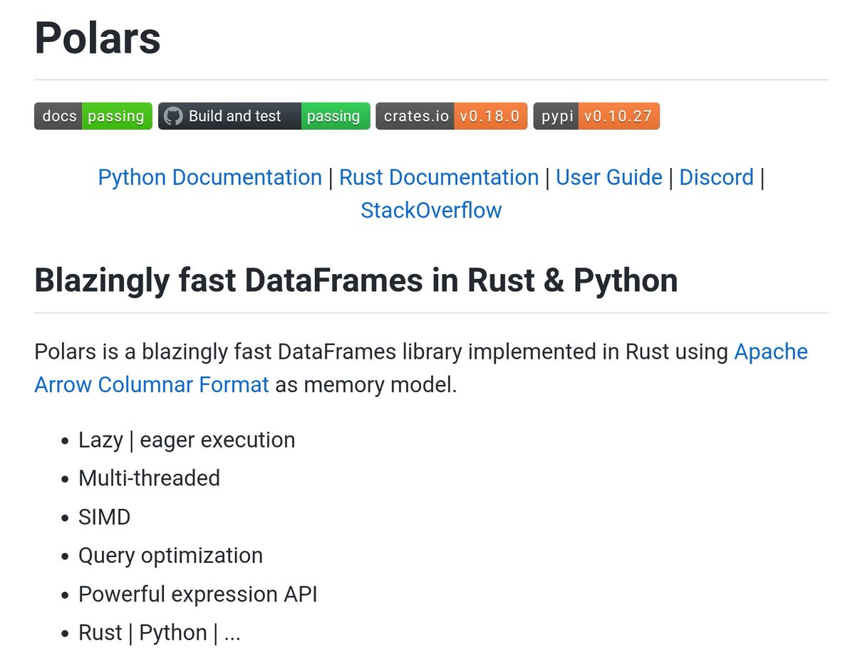Polar fast multi-threaded DataFrame library in Rust and Python

The Expressions API in Polars is Amazing pola.rs/posts/the-expr…

github.com/pola-rs/polars