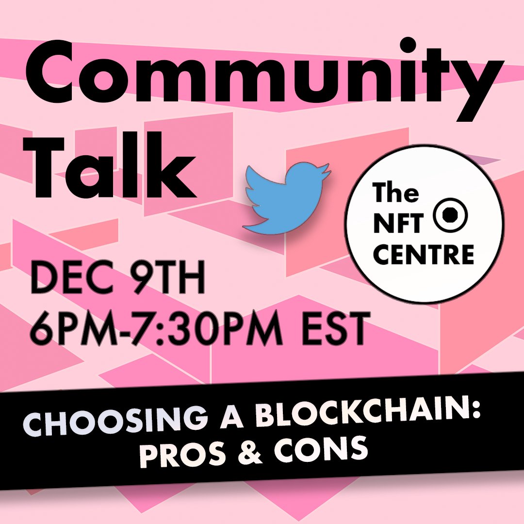 Choosing a blockchain for your NFT project can be a big decision!

Come share and listen to other projects on how they decide which is best!

DEC 9TH
6PM - 7:30PM EST

#NFTCommunity #blockchain