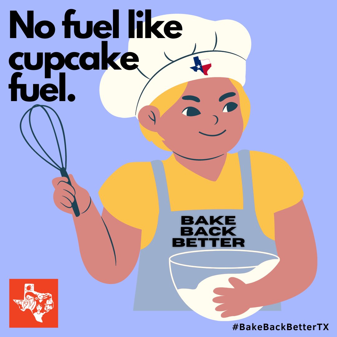 BakeTexasBlue's tweet photo. Oh yeah! It's sooo true!
There's no fuel like cupcake fuel.
Take action by doing something nice that makes people happy!
Donate and get cupcakes!
#BakeBackBetterTX is a grassroots fundraising group supporting good causes like Texas Civil Rights Project @TXCivilRights https://t.co/MGf53U4F4f