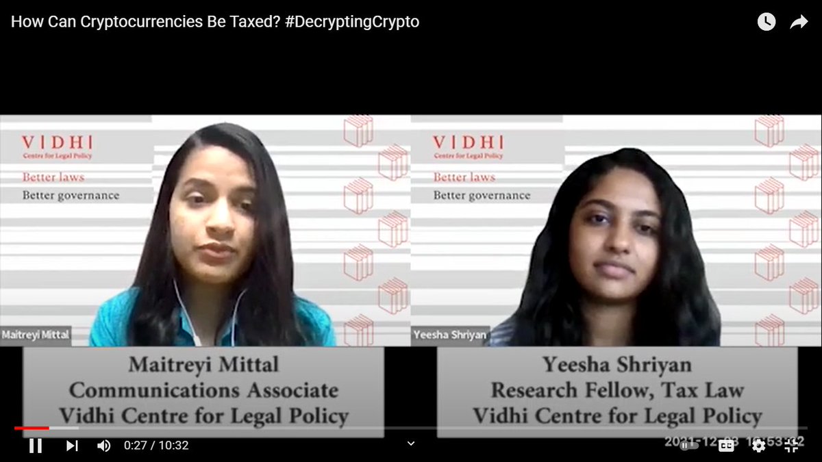 Vidhi_India's tweet photo. How can #cryptocurrencies be taxed? Watch the 3rd video in the series #DecryptingCrypto to learn how India and other countries may tax #cryptocurrency with @yeeshashriyan, Research Fellow, Tax Law & Maitreyi Mittal, Communications Associate.
https://t.co/RRzzvPFNi8 https://t.co/93YM3rmpUc