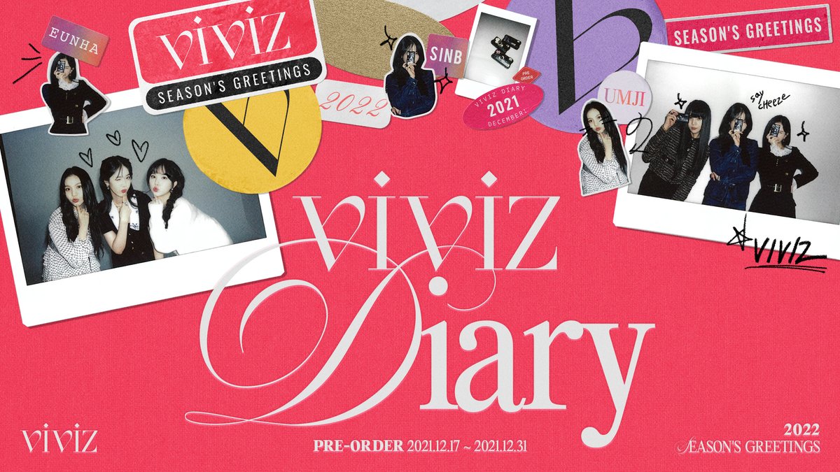 VIVIZ 2022 SEASON'S GREETINGS
[VIVIZ Diary]

✔ PRE-ORDER
2021.12.17 ~ 2021.12.31

#비비지 #VIVIZ
#은하 #EUNHA
#신비 #SINB
#엄지 #UMJI
#BPM #BigPlanetMade
#SeasonsGreetings