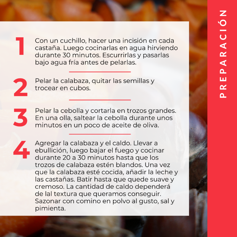 CruzRojaEsp's tweet photo. [#Salud]❤

Las castañas tienen un alto contenido enfibra, vitaminas y minerales y además tienen bajo nivel calórico. Combinadas con la calabaza en puré, el resultado es rico y nutritivo.

¿Te apuntas a poner en práctica nuestra propuesta de #alimentaciónconsciente para hoy?😋