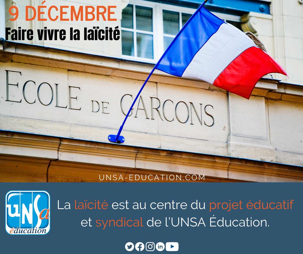 UNSA_Education's tweet photo. Date anniversaire de la loi 1905, aujourd'hui faisons vivre la laïcité ! ▶️ https://t.co/j0eqSslIkY 
Retrouvez le récapitulatif 2021 de l'année de la laïcité ⤵️
https://t.co/wQFOLcntJ1 https://t.co/dbcuIcZyY3