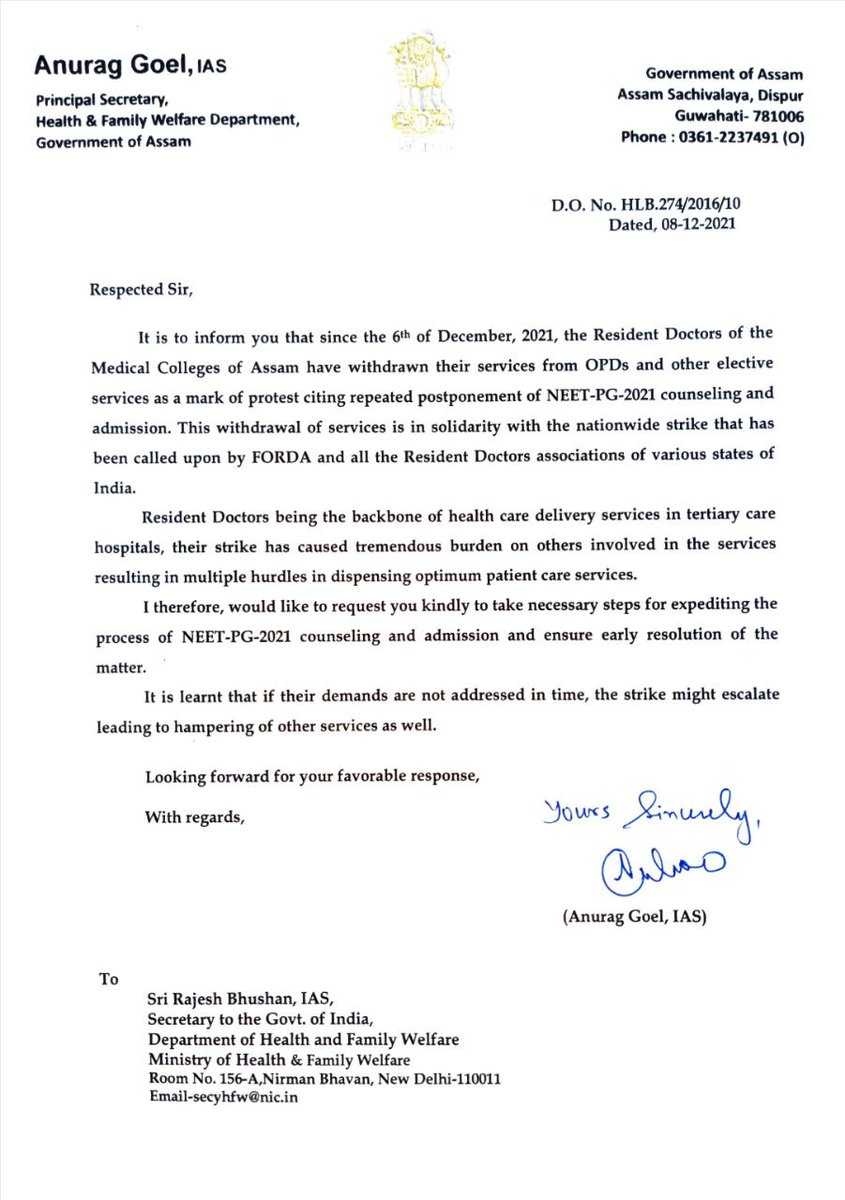 Extremely thankful to Hon'ble <a href="/keshab_mahanta/">Keshab Mahanta</a> sir for raising the issue of repeated delay in the hearing process of #neetpg2021counselling &amp; for urging upon Hon'ble <a href="/mansukhmandviya/">Dr Mansukh Mandaviya</a> sir for early settlement of the case.<a href="/PMOIndia/">PMO India</a>
<a href="/himantabiswa/">Himanta Biswa Sarma</a> <a href="/MoHFW_INDIA/">Ministry of Health</a> <a href="/PTI_News/">Press Trust of India</a>  <a href="/FordaIndia/">FORDA INDIA</a>