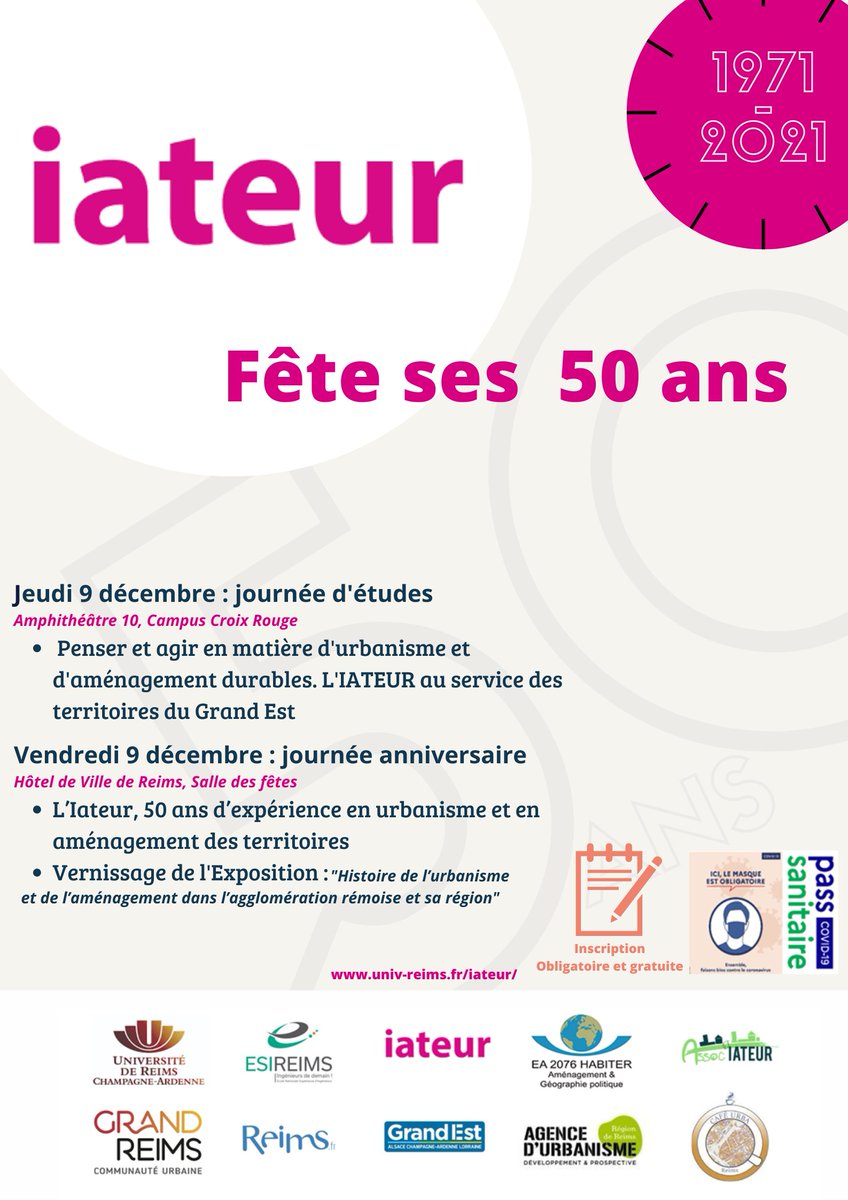 urbareims's tweet photo. Les 50 ans de l'Iateur c'est aujourd'hui !! 
Pour ceux et celles qui ne peuvent venir. Nous vous invitons à regarder le live sur la page Youtube de l'URCA
https://t.co/l5Zj19PE74 https://t.co/n87D3ucgUm