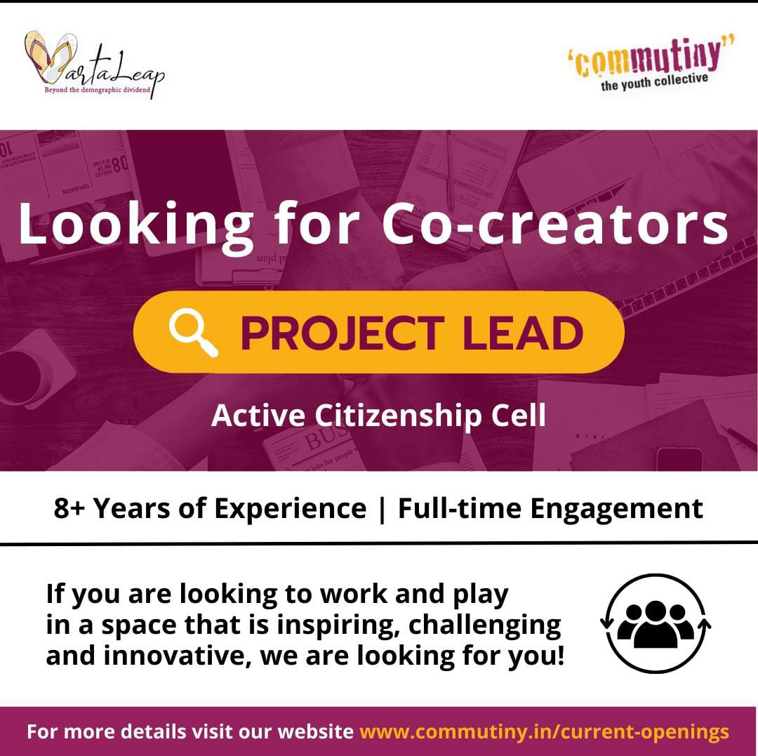 YouthCommutiny's tweet photo. #ComMutiny &amp; #vartaLeap a cross-sectoral coalition of 170+ organisations committed to co-creating youth-centric spaces nurturing youth participation &amp; leadership to co-build a thriving constitutional democracy is #hiring #projectlead #applynow
https://t.co/IL11UKGDa3
#nonprofit https://t.co/v1UZruJpRR