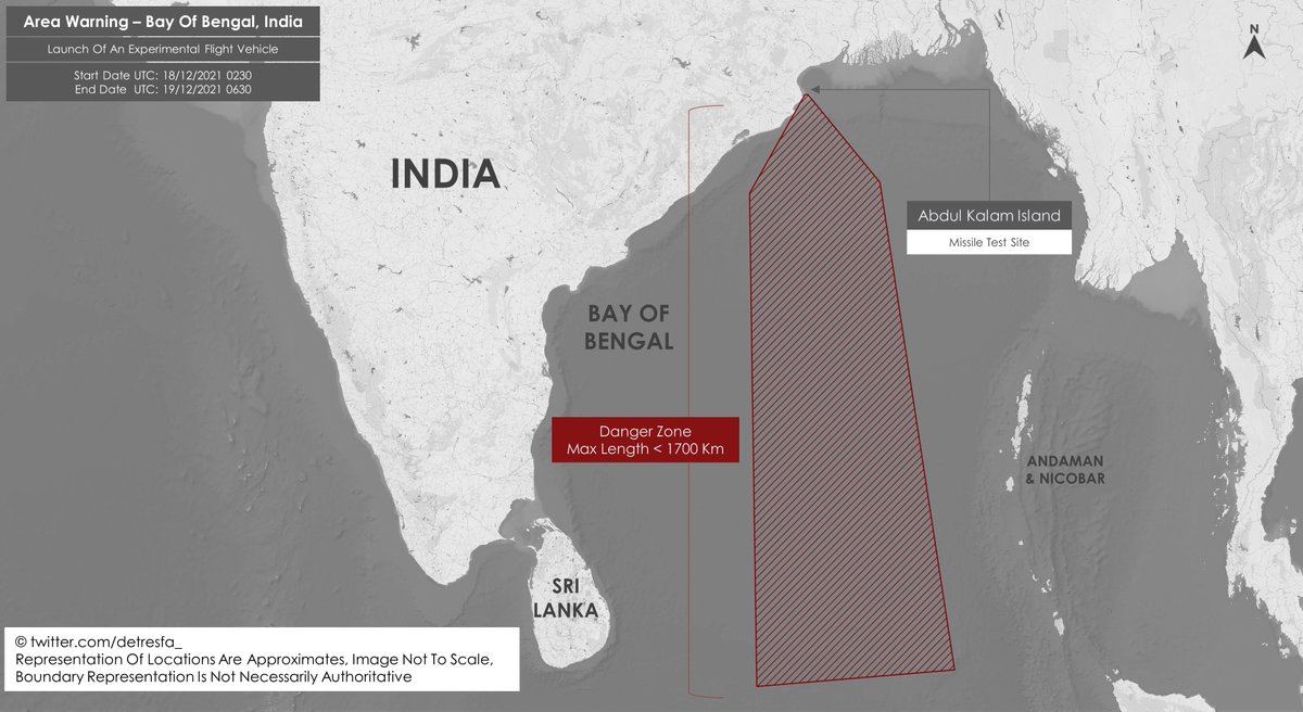 detresfa_'s tweet photo. #AreaWarning #India issues a notification for the launch of an experimental flight vehicle over the #BayOfBengal

Launch Window | 18-19 December 2021 https://t.co/YFrlgHcwE4