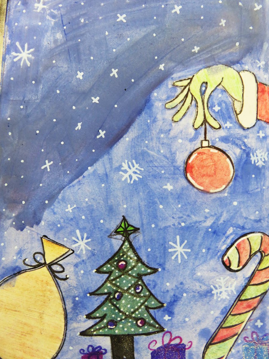 Staff voted for their favourite Christmas card design from a very impressive standard of entries. Jack's design was awarded first place and was made into cards which are available from school reception. Erirn and  Aiden were runners up..Well done for their artistic efforts.