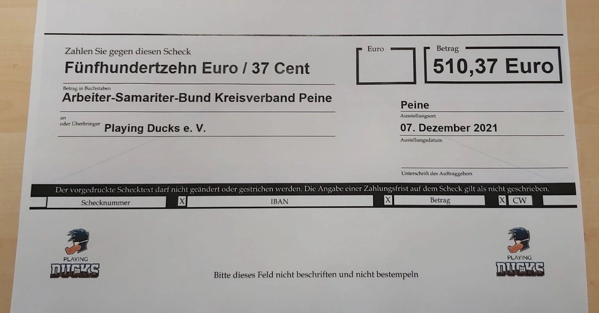 Heute um 15 Uhr findet die Spendenübergabe beim @asbpeine statt! Vielen Dank an ALLE Spenderinnen und Spender 👊🦆
