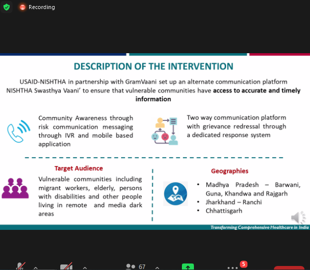 NISHTHA_CPHC's tweet photo. .@USAID_NISHTHA presents NISHTHA Swasthya Vaani, an alternate comm platform to ensure that vulnerable communities have access to accurate and timely information during #COVID19 at #SBCCConversation today.
Take a look here 👇
@Jhpiego @UNICEFIndia @bbcmaIND https://t.co/5hTeQBlvyd