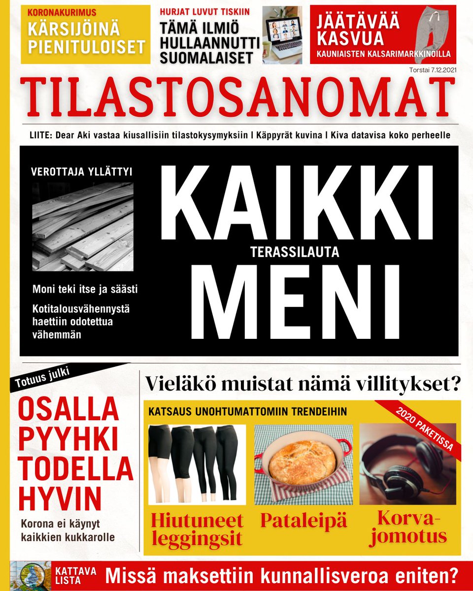 Näitä et marraskuun veropäivänä nähnyt. Mutta nyt: tilastolööpit! Viime vuoden tilastot ovat nimittäin jälleen valmistuneet, joten tässä kauden odotetuin datapaketti eli:  

Koronavuosi 2020 verotilastoina, ketju👇