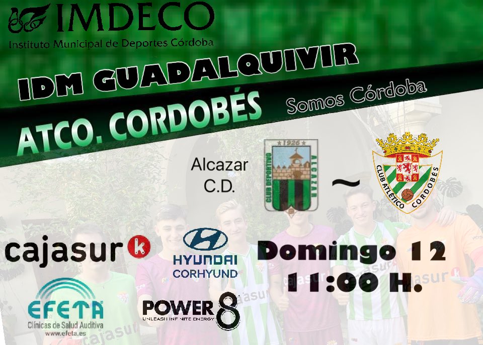 Domingo afrontamos el último partido de la primera vuelta 
SOMOS CÓRDOBA 

⏰- 11:00h.

🏆- 2ª Andaluza Senior 

📆- Domingo 12 de Diciembre 

🏟- IDM Guadalquivir 

⚽️- Alcázar C.D. - Club Atlético Cordobés