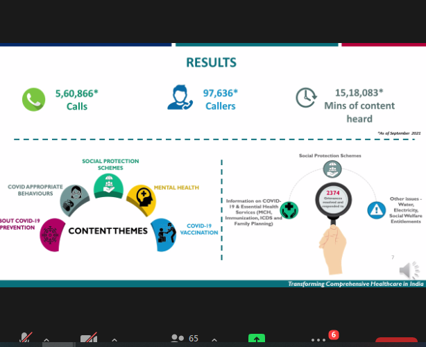 NISHTHA_CPHC's tweet photo. 'Through Swasthay Vaani platform callers heard over 15,18,083 minutes of content on #COVID19 related information, #vaccination, mental health, and social protection schemes'
Glimpse from @USAID_NISHTHA's #SBCCConversation presentation today!
@Jhpiego https://t.co/NRiU4doZU8