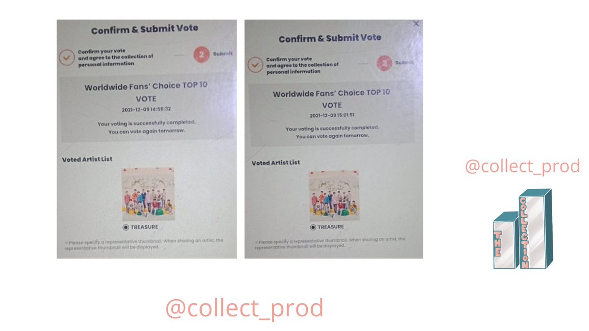 collect_prod's tweet photo. Congratulations to #seventeen for winning the poll!! We decided to split the five votes between them and #treasure since a lot of teumes followed our shopee account. We casted 3 votes for #seventeen and 2 votes for #treasure. Proof below!!

#MAMAVOTE  Thank you for joining! https://t.co/CrHZoBkgtk
