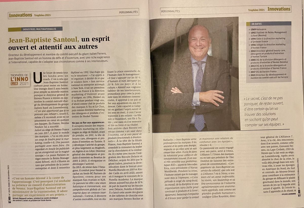 JBSantoul's tweet photo. Merci 🙏 à tous mes pairs de la grande conso! J’ai été élu “personnalité de l’année 2021” hier soir aux trophées de l’innovation #LSA ! Quel honneur et quel plaisir 😉 ⁦@LSAconsommation⁩ ⁦@FerreroFr⁩ ⁦@ilec_asso⁩ ⁦@ANIA_FRANCE⁩ ⁦⁦⁦@NEOMAbs⁩ https://t.co/KLDG5jhEUB