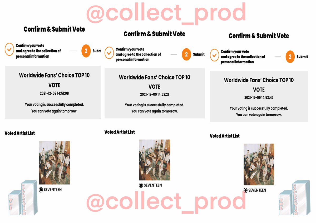 collect_prod's tweet photo. Congratulations to #seventeen for winning the poll!! We decided to split the five votes between them and #treasure since a lot of teumes followed our shopee account. We casted 3 votes for #seventeen and 2 votes for #treasure. Proof below!!

#MAMAVOTE  Thank you for joining! https://t.co/p9p4NsQ56o
