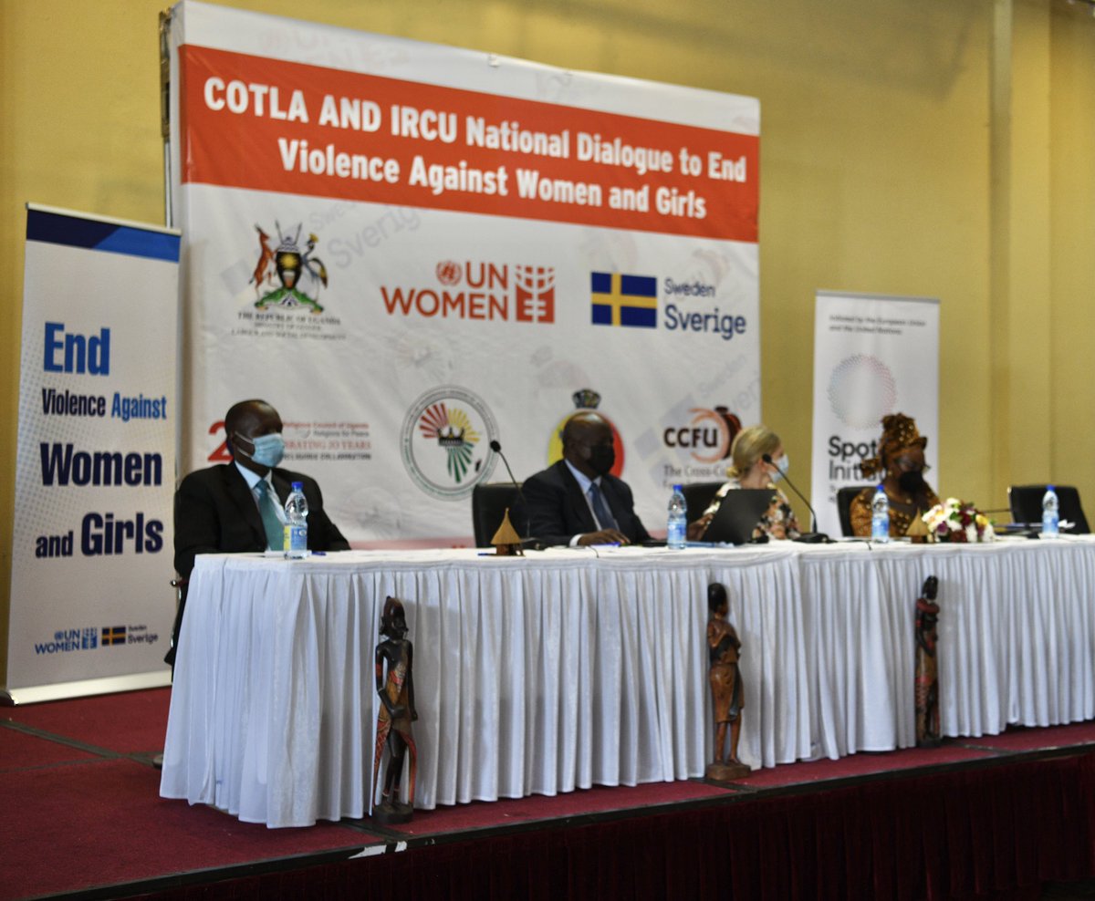 unwomenuganda's tweet photo. The high table comprises (L-R) Bakaye Bernard @Mglsd_UG, Benson Tungwako #COTLA, HE Maria Hakansson @SwedEnvoyUganda Ambassador of @SwedeninUG, the @UN_Women Rep for #Uganda @KNdieli and HE Shiek Mohammad Ali Waiswa @irc_uganda #16Days #OrangeTheWorld https://t.co/x9AKbcaI3u