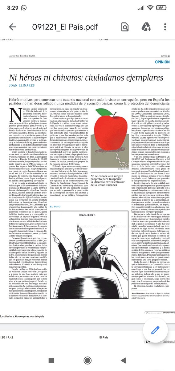 FernandoJS63's tweet photo. Imprescindible esto de @llinaresjoan  en @el_pais  en el #DiaInternacionalContralaCorrupcion https://t.co/pcjMVjHXgX