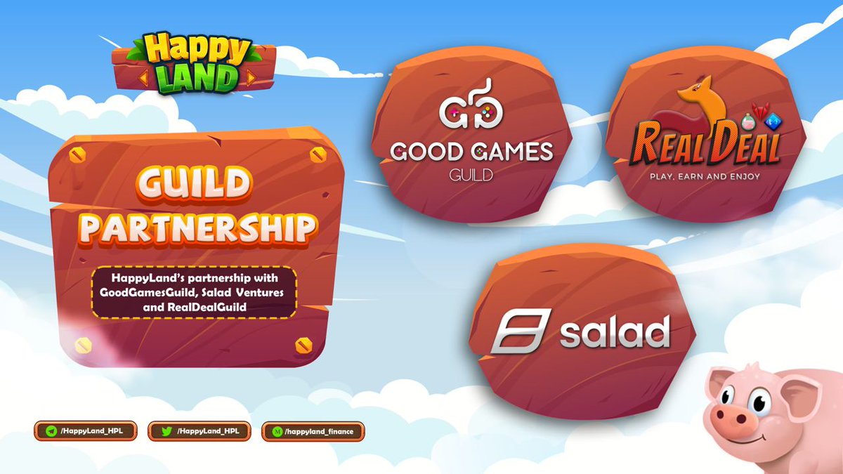 BUILT FOR GAMERS, GROWN BY GAMERS!
#HappyLand is excited to have 3 highly active guilds as our partners
@goodGamesGuild
@saladVentures
@RealDealGuild
Heading toward a stronger community. Stay tuned!
#PlayToEarn #FreeToEarn $HPL #metaverse #NFT