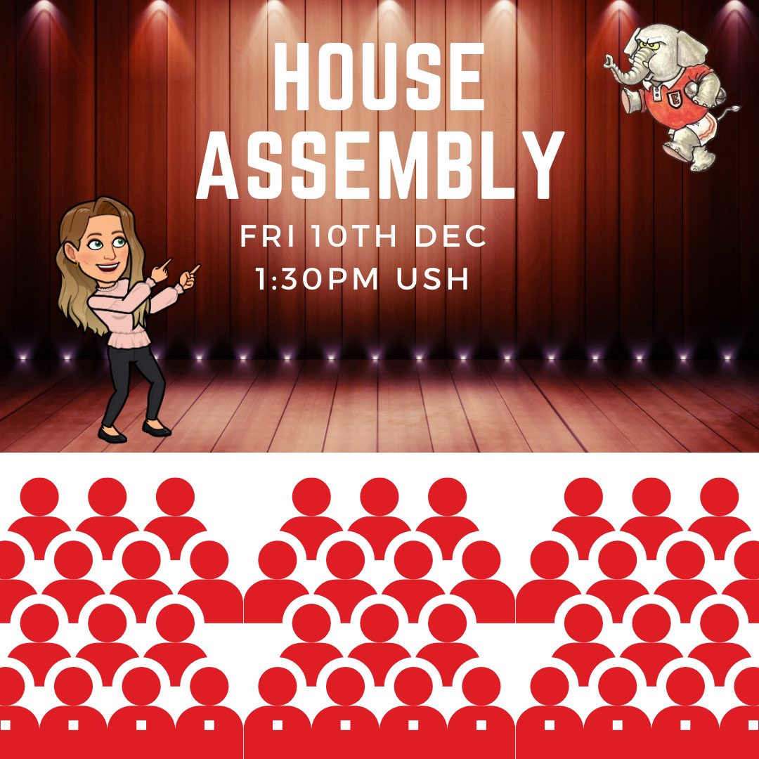 Notice for all Elgar students! There is a House Assembly on Friday at 1:30pm in the USH 😊
