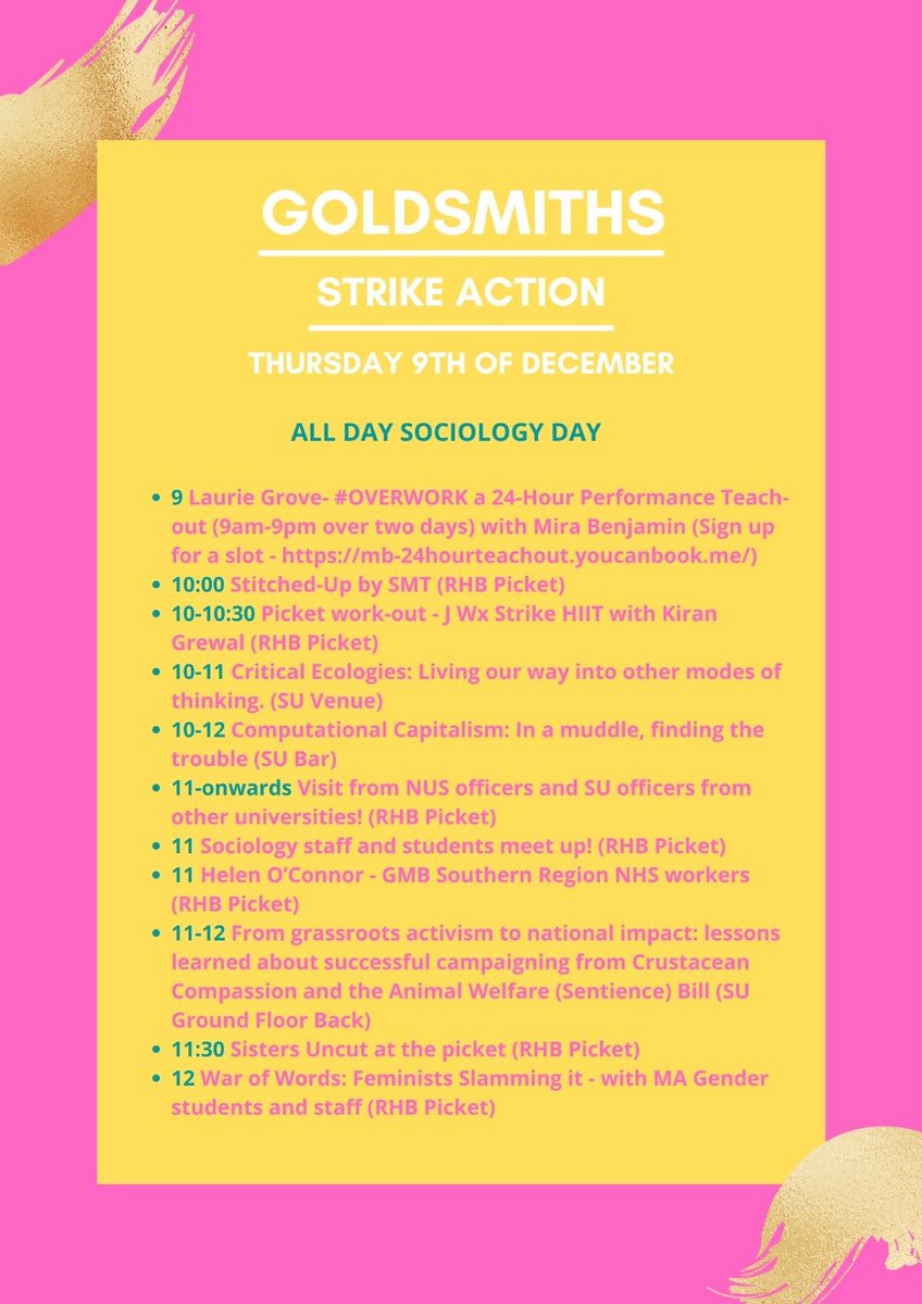 GoldsmithsUCU's tweet photo. 🌤️Good morning! It's Day 13 of #Goldstrike and, as ever, there is a LOT going on! Sociology day on the pickets and teachouts, Sisters' Uncut, an excursion to KPMG! And TONIGHT at 7pm there is an online UCU solidarity rally for our dispute - more details v soon. https://t.co/vIRUDMLHCE