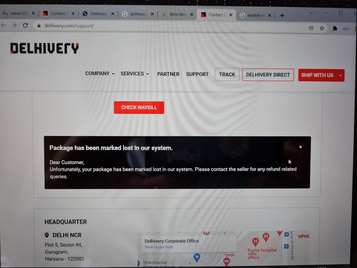 Mithaiee's tweet photo. @delhivery @help_delhivery my shipment is marked lost. My phone number was given for both sides for shipping and receiving. How can I get my package back? 
Also, you have nocustomer care number that works. Pathetic service! I want my package back. A shipping refund is secondary. https://t.co/1NeEqutK3Y