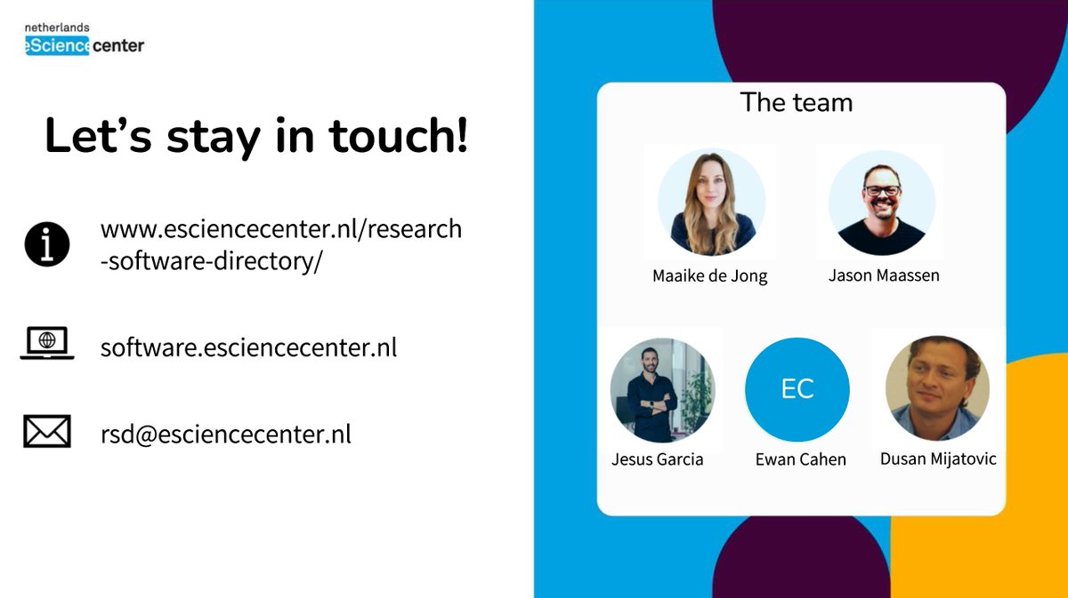 eScienceCenter's tweet photo. #ICYMI: Yesterday, we presented the #ResearchSoftwareDirectory at the #FORCE2021 conference. 

Did you miss our lightening talk? No worries! You can learn more about it on our website: https://t.co/hualWVkwIx

#software #researchsoftware https://t.co/ZUWqSTnKdD