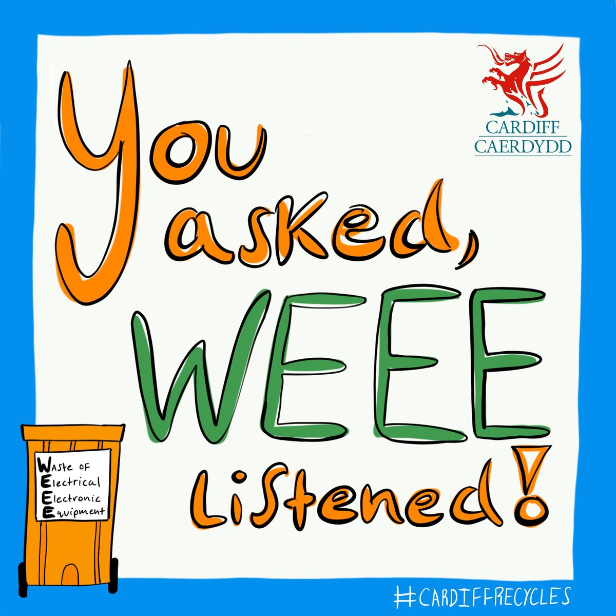 MarcPalmer75's tweet image. Cardiff Council bringing you drop-off zones to donate small electrical items (WEEE) and batteries for recycling without needing to book in to a Recycling Centre♻️

Every item of WEEE donated, you will be entered into a raffle to win a 32GB Amazon Fire HD tablet🎟
#Cardiffrecycles