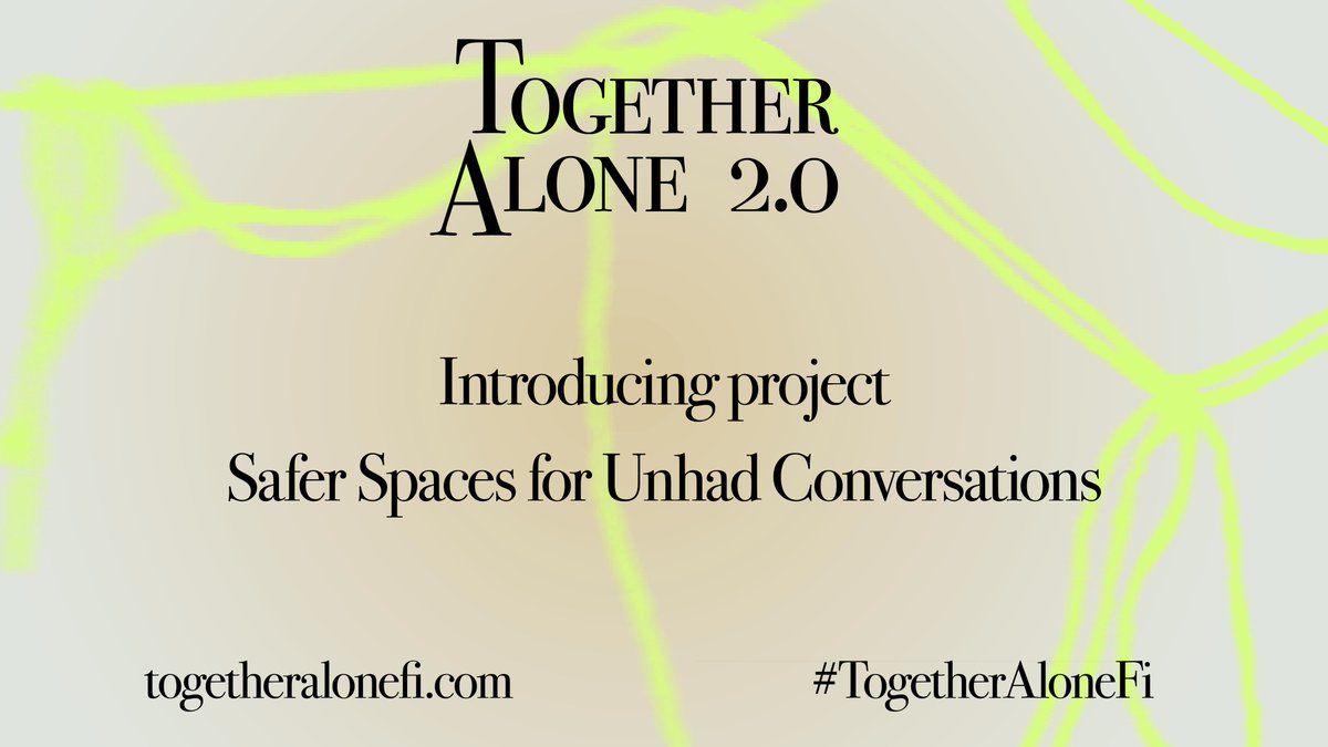 Safer Spaces For Unhad Conversations invites together 4 creatives to create an international network of marginalized artists and a platform for them. The project is commissioned by Together Alone 2.0 – follow #TogetherAloneFI and togetheralonefi.com to read more! <a href="/instituutit/">Suomen kulttuuri- ja tiedeinstituutit ry</a>