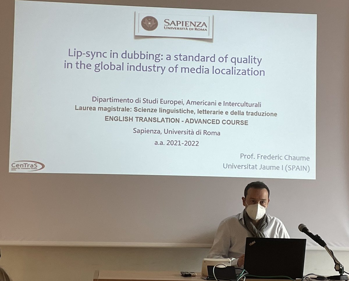 We’re honoured to have prof. Frederic Chaume at #Sapienza Università di Roma today giving a lecture on lip-sync in dubbing to our MA students!