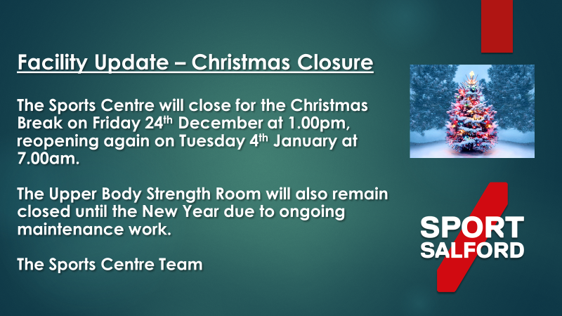 Important Customer Notice - Sports Centre Christmas Closure information 🎄