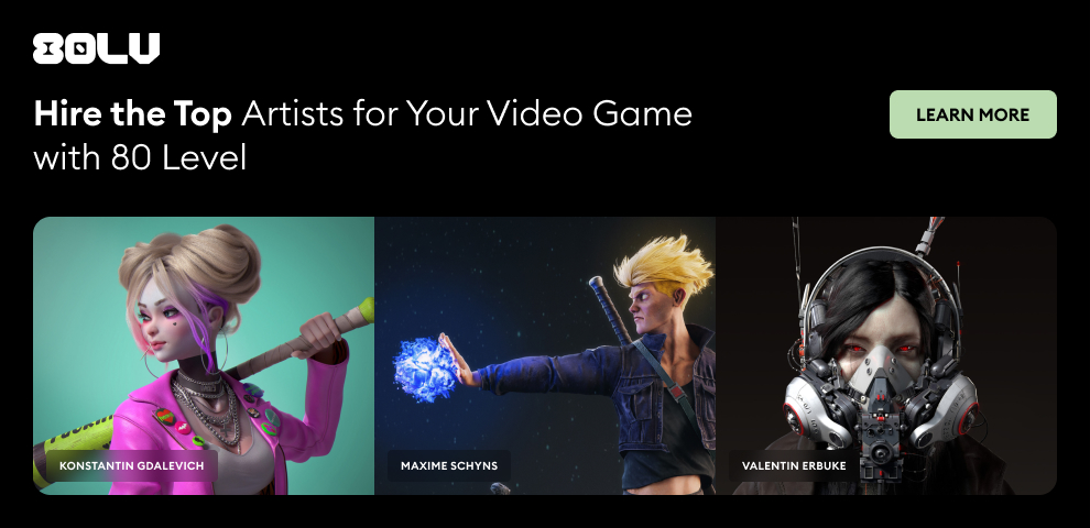 Your game should be a work of art. We agree 100%. <a href="/80/">rabbitee</a> Level is the most popular community of game-savvy artists ready for their next gig. Let them hook you up with their most talented picks so that you can focus on what you love: making great games. 80.lv/talent/compani…