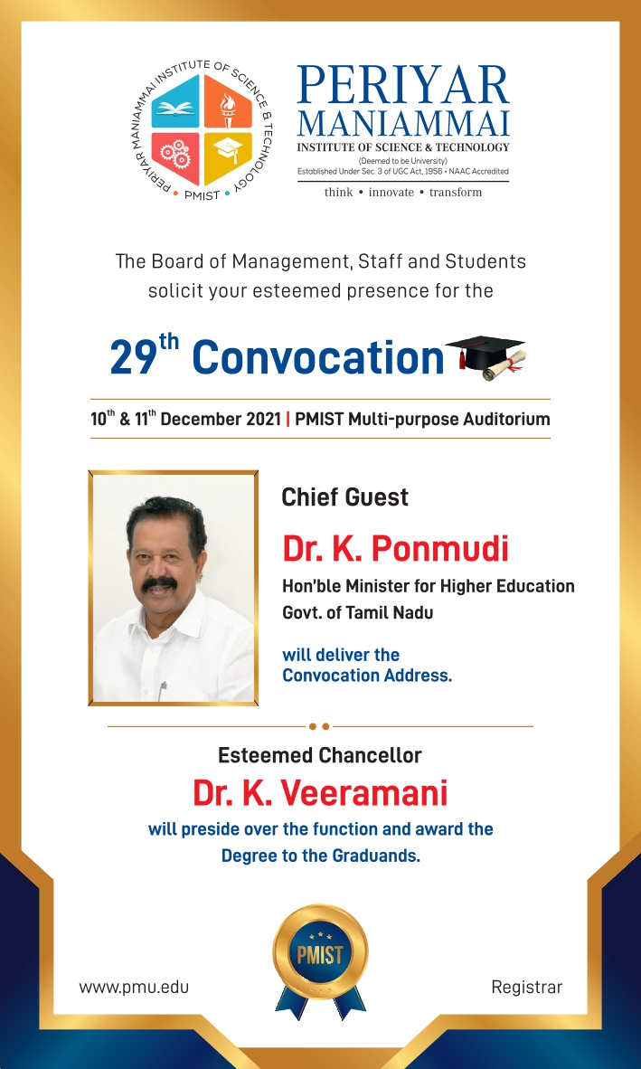 PMIST2's tweet photo. 29th Convocation @ Periyar Maniammai Institute of Science &amp; Technology (Deemed to be University), Thanjavur 
#29thconvocation #pmist #Periyar #periyarmaniammai https://t.co/KXAdXNxEoL