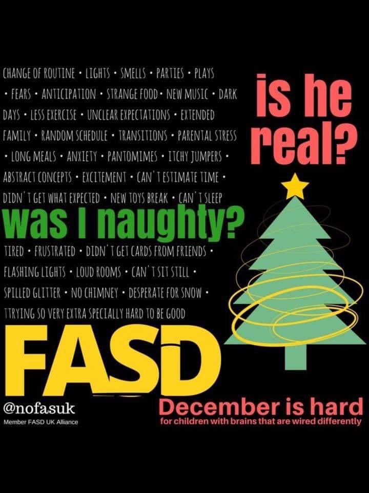 KarenHuberFASD's tweet photo. Borrowed from a friend’s feed this morning. A good reminder that the holidays are not joyful all the time, for everyone. Be patient. Be kind. #fasdinformed https://t.co/wAbrNwcbrV