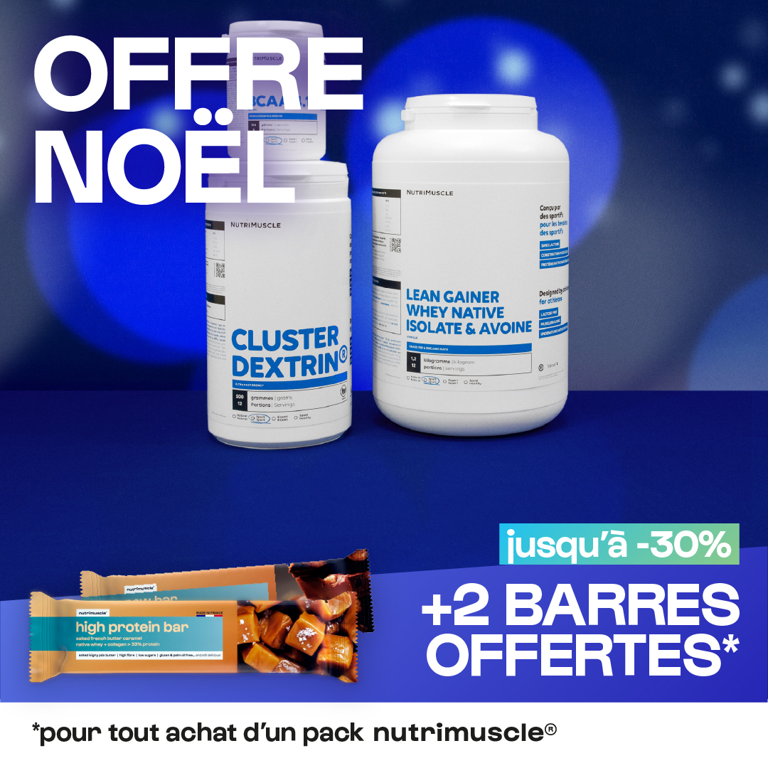 🎄Votre prise de masse à prix réduit avec notre offre de Noël 🎄

Exceptionnellement jusqu'au 2 janvier 2022, pour l'achat de notre Pack Muscu Masse à prix réduit, recevez 2 délicieuses barres Nutrimuscle offertes !

bit.ly/3oq1MwK