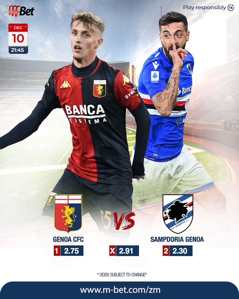 mbetcozm's tweet photo. #Serie A🏆
GENOA CFC  🆚SAMPDORIA GENOA
Predict Today's game and Win Big From as low as K3, you can win big at https://t.co/b6QVf65vC5 https://t.co/MWou6U0Ji9