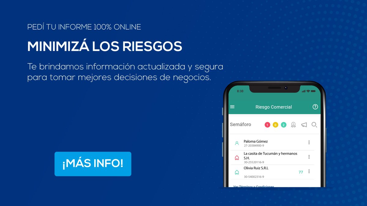 InfoDataTecno's tweet photo. Mediante el semáforo comercial vas a poder ver el score asociado a cada persona o empresa en seguimiento y así poder analizar la situación con información confiable.

🖥️ Para más información https://t.co/u0Ur99ECBg https://t.co/7StP8e4j2r