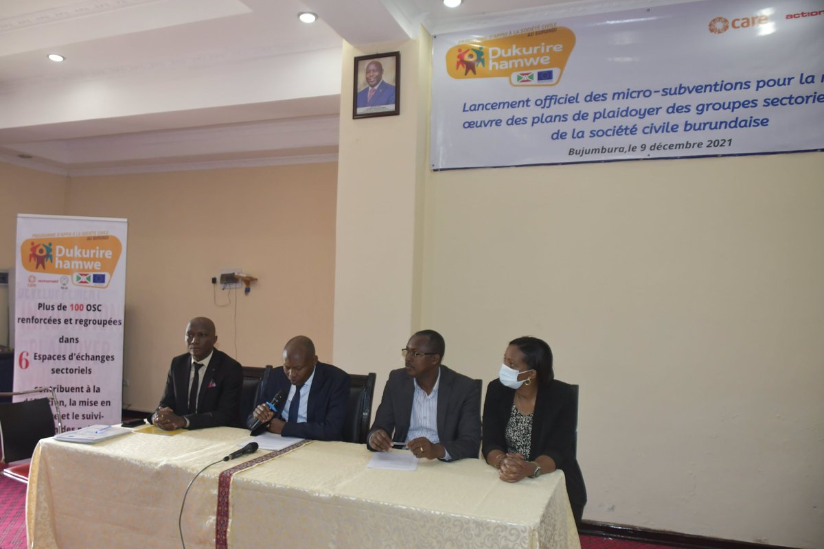 REJABDI's tweet photo. Lancement ce 9 déc. 2021 de la mise en oeuvre des plans de plaidoyer des 6 groupes sectoriels des #OSC #Burundi-aises du projet Dukurire Hamwe National financé par L'Union européenne.
@UEauBurundi @CARENorge @AABurundi @ClaudeBochuEU @ccfd_tsolidaire https://t.co/B9cJCaDi7W