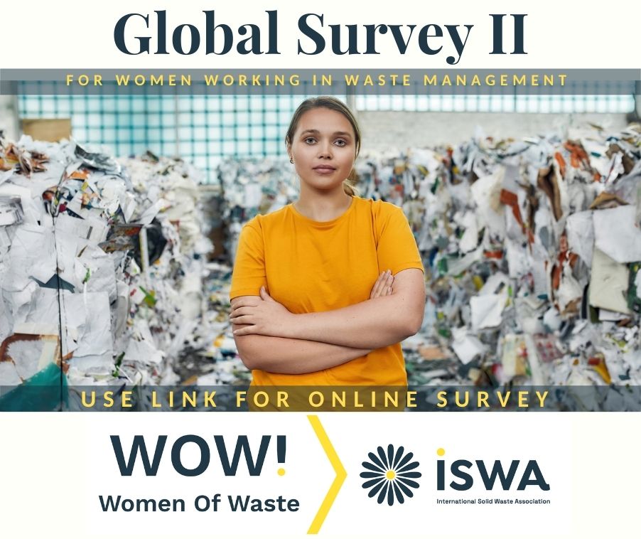 ISWA_org's tweet photo. Women of Waste (WOW!) Task Force launches Global Survey II

Are you a woman working in the #wastemanagement industry? We want to learn from you!

Tell us about your experiences, ambitions and what you need to achieve them - take the survey: https://t.co/8GTpgy1sGy #womenofwaste https://t.co/ns0oDDuTnP
