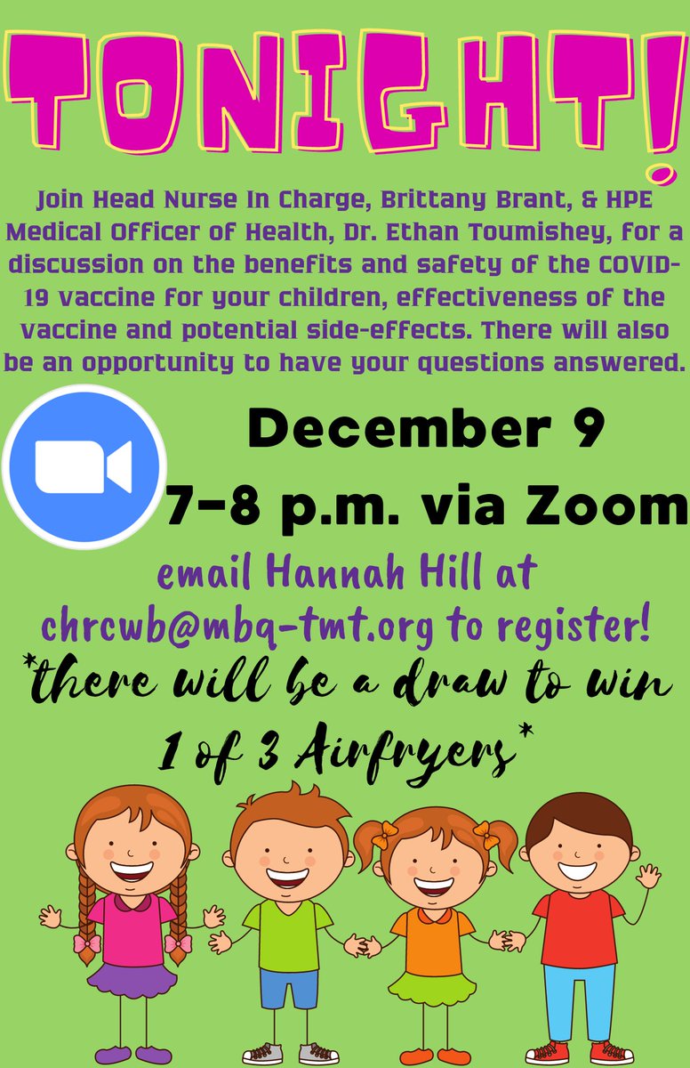 MBQTMT's tweet photo. Our own Head Nurse in Charge, Brittany Brant, will be joined by the Medical Officer of Health for @HPEPublicHealth, Dr. Ethan Toumishey for a discussion on the youth COVID-19 vaccine. To register, contact Hannah Hill at chrcwb@mbq-tmt.org. https://t.co/Ilt1MC8aYi