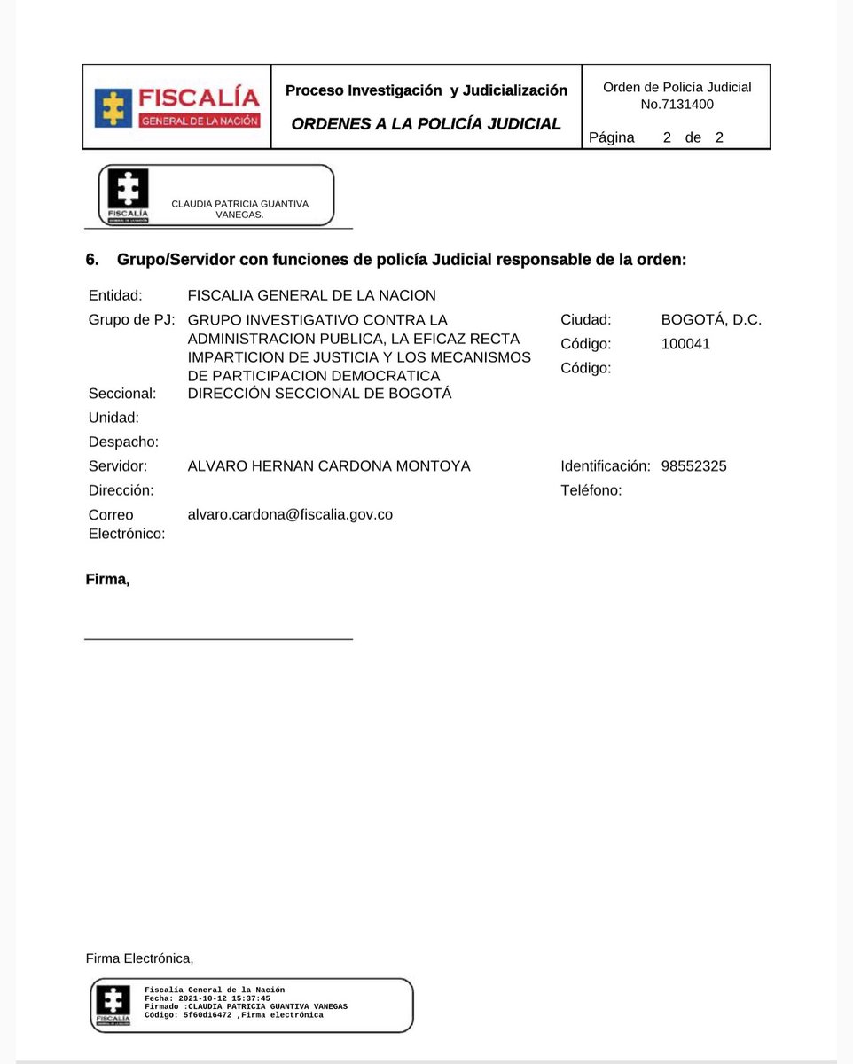 DCoronell's tweet photo. Esta es la orden de inspección judicial que la @FiscaliaCol le envía a @NoticiasUno https://t.co/dJOqxg6IQG