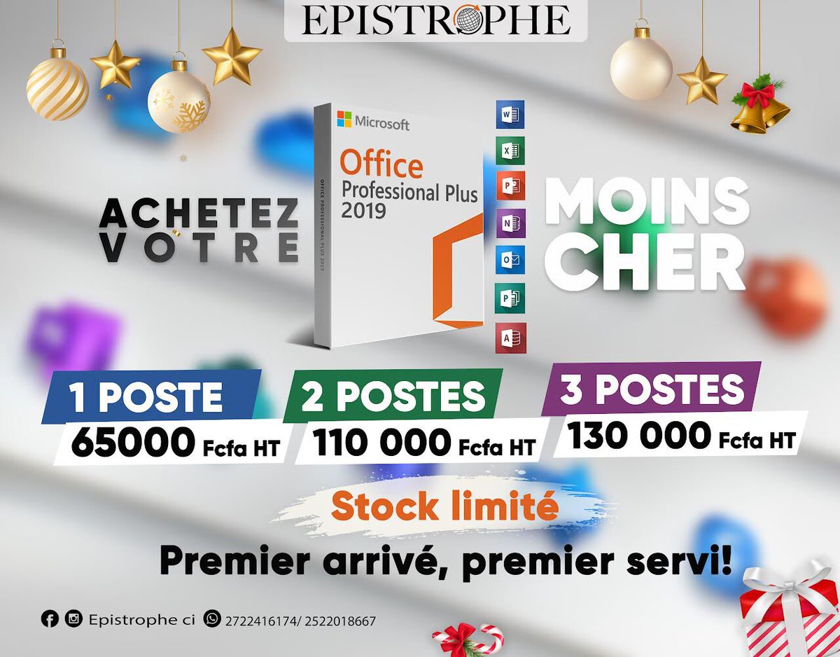 EpistropheCI's tweet photo. Vous souhaitez travailler 👨‍💻en toute quiétude sur vos documents #PowerPoint, #Word, #Excel, #Publisher, #Access..., sans être perturbé par les mises à jours?
Vite 🏃🏿‍♂️! Contactez maintenant pour l'achat de la licence votre pack #office à un prix promotionel. 
Stock limité. https://t.co/Lcka3cTVWO