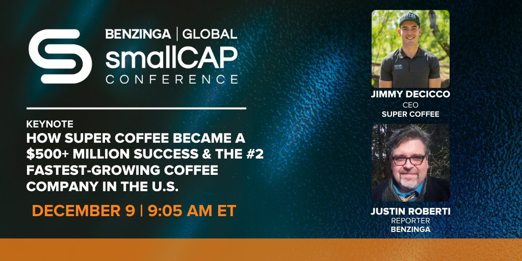 Benzinga's tweet image. Join us LIVE at the Benzinga Global Small Cap Conference to hear from @jimmydecicco5 of @DRINKSUPERCO — Tune in NOW to discover how Super Coffee became the second fastest-growing coffee company in the world! hubs.ly/Q010qG0B0 #BZSmallCap #stocks #trading #investing