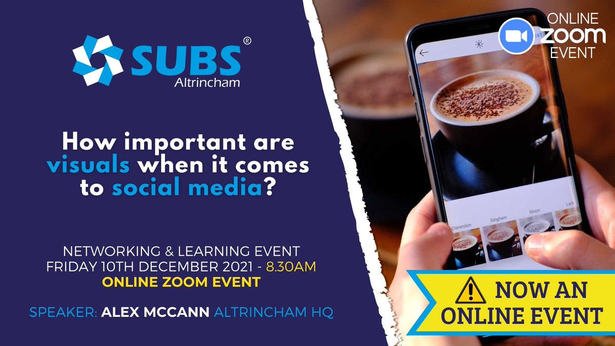 How important are visuals when it comes to social media? Do you even care? Well, you should.

Join <a href="/SUBSAltrincham/">SUBS Altrincham</a> tomorrow - NOW MOVED ONLINE via Zoom at 8.30am.

Book your places here: portal.subsbusinessevents.co.uk/post/subs-altr…

See you tomorrow!