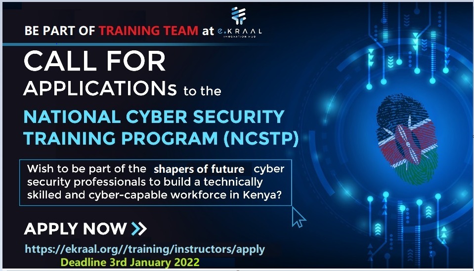 Do you have a passion for training and mentoring young minds?

The NCSTP is looking for verified trainers to train in various areas of cybersecurity. 
Apply now: ekraal.org//training/inst…

#NCSTP #eKRAAL 
#cybersecurity #mentor 
#LearnAspireInnovate